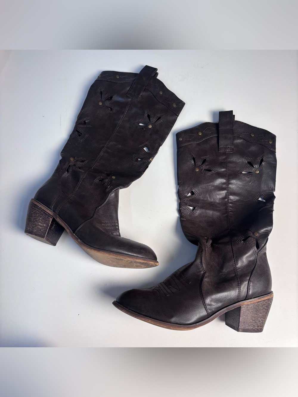 Boho-Chic Laser-Cut Western Boots in Dark Espresso Brown